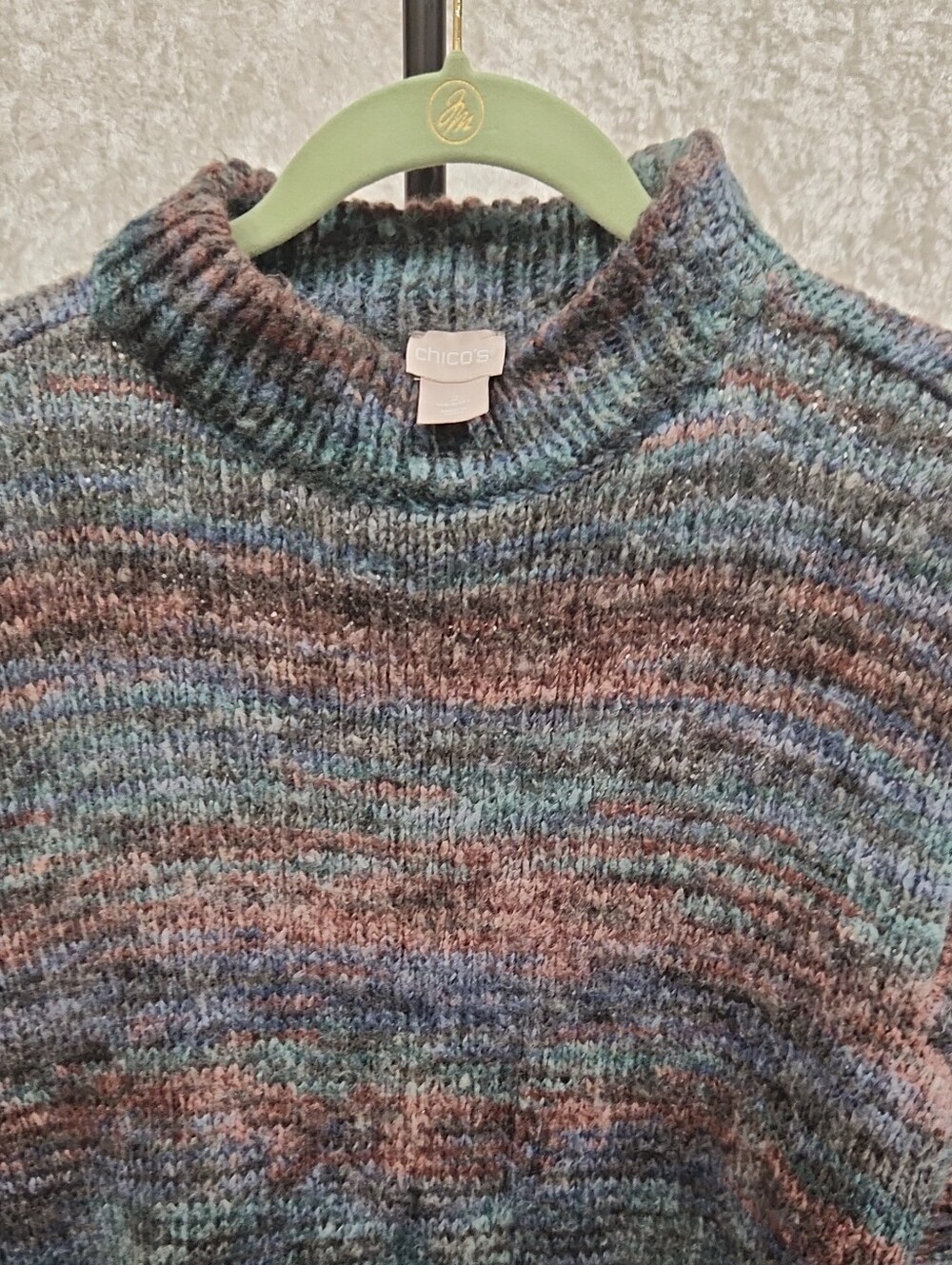 Chico's Sz 2 Multicolor Ribbed Mock Neck Sweater - Blue, Green, Brown